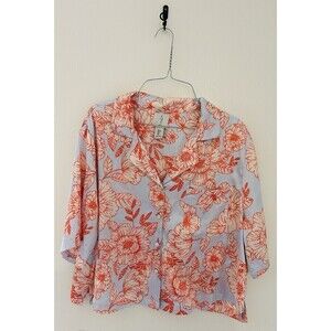 Women’s Joie Floral Hibiscus Short Sleeve Crop Soft Button Up Pajama Top Sz L